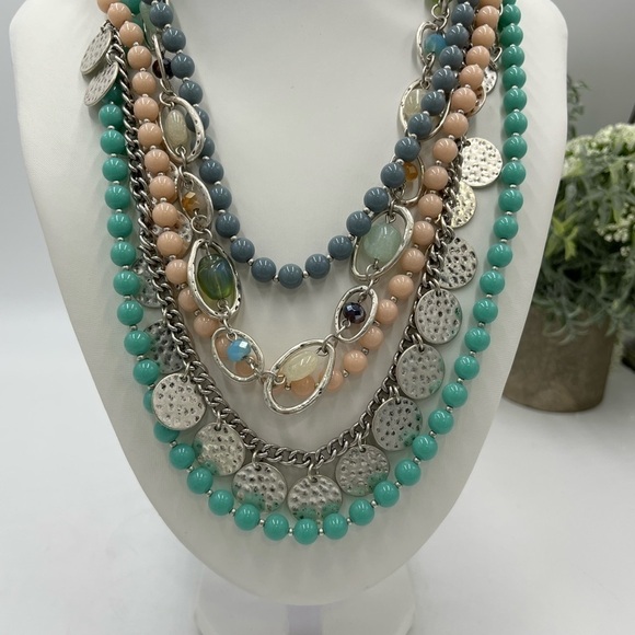Gypsy Bohemian Hippie Multi Waterfall Necklace pastel Silver‎ tone “sugar rush” - Picture 2 of 15